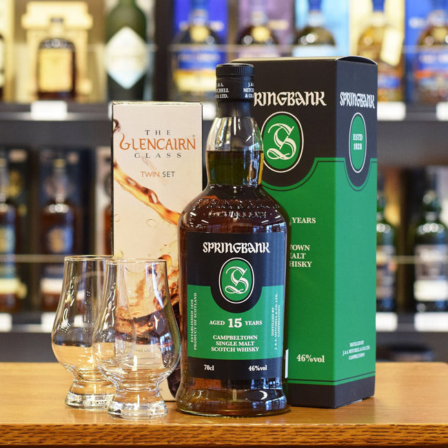 Springbank 15 years old & two Glencairn Whisky Glasses